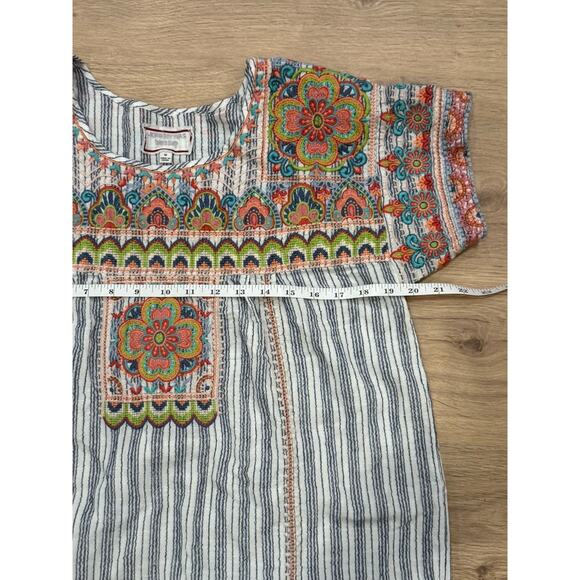 JOHNNY WAS Workshop Tamia Peasant Tunic Dress Size M Cotton Blend Striped - Picture 5 of 7